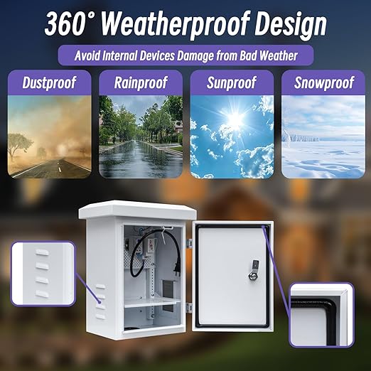 Outdoor Weatherproof Cabinet Electrical Enclosure - 15.7x11.8x7.9 inches Outdoor Network Cabinet Enclosure with Cooling Fan and Thermostat Kit, Wall/Pole Mount (400x300x200mm)