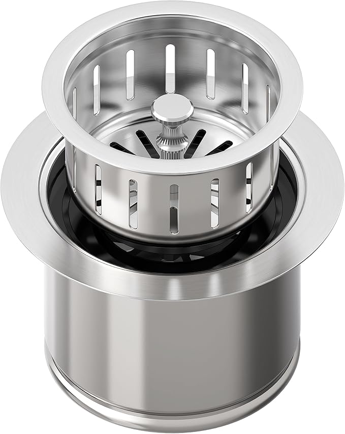 BOTEMY Extended Garbage Disposal Flange Basket Strainer Stopper, Deep 304 Stainless Steel Kitchen Sink Flange for 3-1/2 Inch Standard Sink Drain Hole, Brushed Deep Sink Disposal Stopper