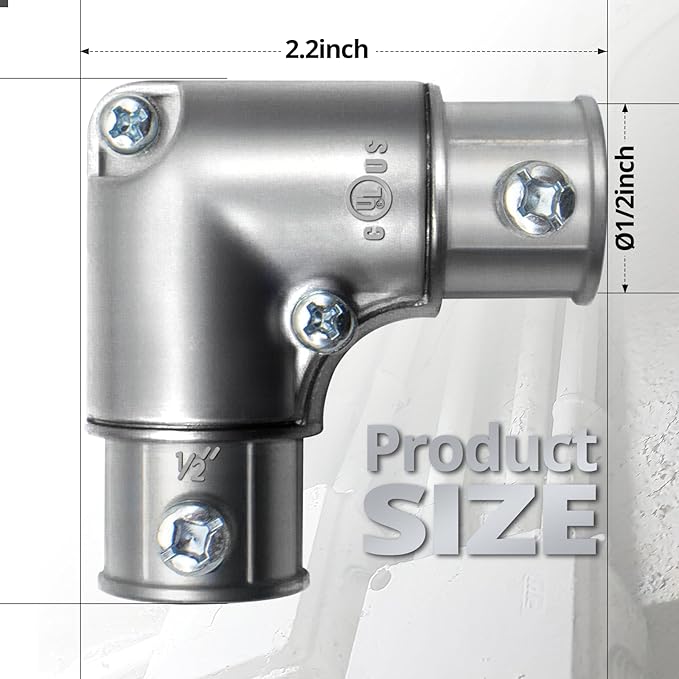 90 Degree EMT Pull Elbow, 1/2 Inch Inside Corner Conduit Coupling with Removable Cover, Zinc Die-Cast, 20-Pack