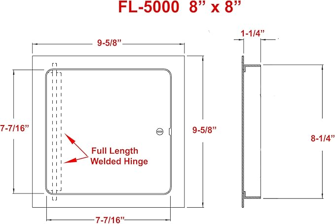 Premier 5000 Series Commercial Grade Steel Access Door, 8 x 8 Flush Universal Mount, White (Keyed Cylinder Latch)