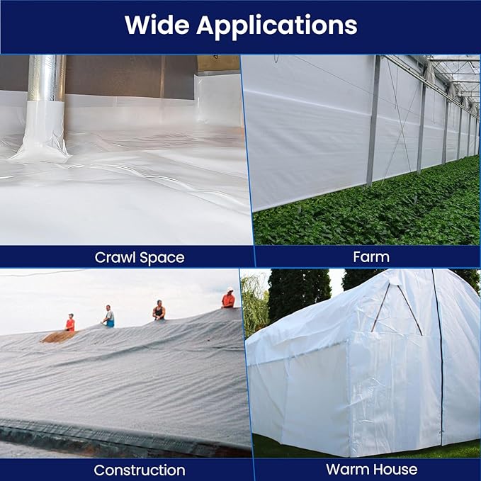 BaseAire Crawl Space Vapor Barrier, 10mil Film, 10'x100', Thick Plastic Sheeting, Drop Cloth Vapor Barrier Covering for Crawlspace Encapsulation, Black and White Panda Film