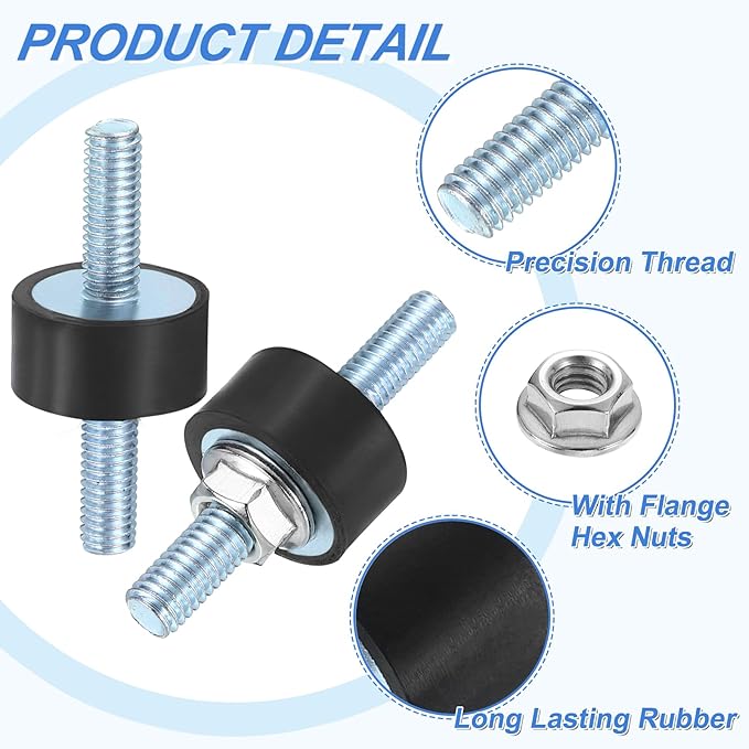 uxcell 4Pcs M6 x 18mm Rubber Mounts, 10 x 20mm Cylindrical Anti Vibration Isolator Studs Shock Absorber Double Studs with Nuts for Car Bobbin Generator Air Compressors