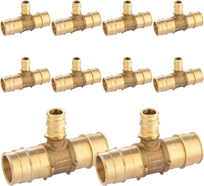 (10-Pack) Seelink PEX-A Expansion Fittings, 1" x 1" x 1/2" PEX-A Tee, Brass Expansion Pipe Fittings, for PEX Tubing Pipe Hose Fittings, ASTM F1960