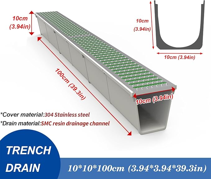 Under Deck Drainage System,Stainless Steel Trench Drain Kit,with Removable Grate Covers,for Yard Concrete Garden Driveway Garage