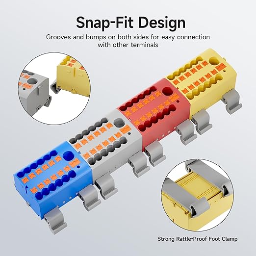 4Pcs KV225G DIN Rail Terminal Blocks, 6-Pole 1 in 12 Out Push-in Wire Connector/Splitter, 690V 24A