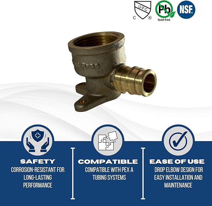 XFITTING Pex A 1/2 Inch x 3/4 Inch Female NPT Drop Elbow, 201-1-3=10XX, 10 Pieces