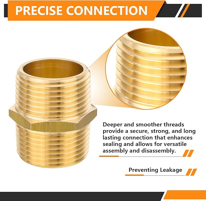 40-PCs HeSun Brass Hex Nipple Pipe Fitting, 1" NPT Male x 1" NPT Male Nipple Pipe Adapter(NPT015-40)