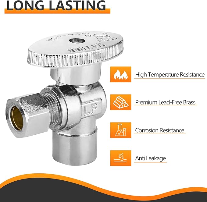 100-PCs HeSun Angle Stop Valve, 1/2" Sweat x 3/8" OD Compression Angle Stop, 1/4 Turn Shut Off Valve for Bathroom(VALVE084-100)
