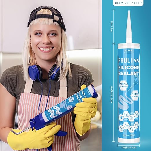 PAULINN Silicone Sealant, 100% Silicone Caulk Clear Waterproof for RV, Kitchen, Bath, General Use, Window, Door, Glass, Marine, 10.2 Oz, 4 Packs