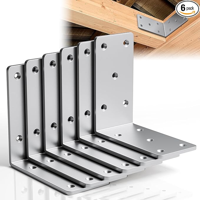 5" X 5"Heavy Duty Shelf Brackets,6PCS L Brackets for Wood,L-Shape Corner Bracket,90 Degree Angle Bracket,Galvanized Corner Brace for Wood Furniture, Bed Frames, Shelving & Timber Projects
