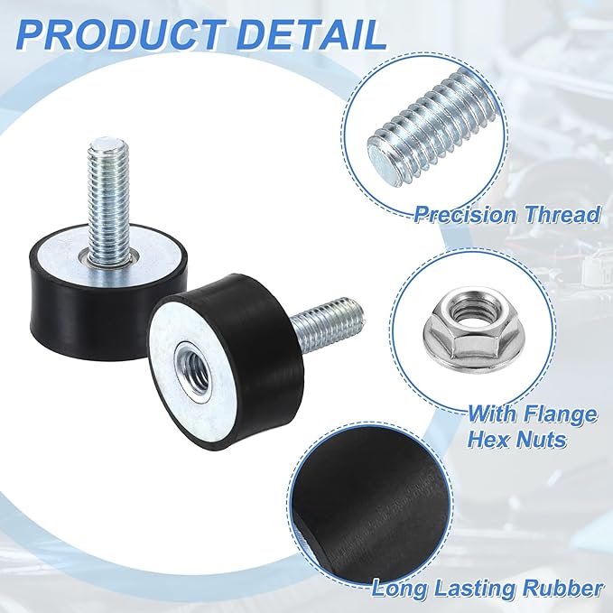 uxcell M8 Rubber Mounts, 4Pcs 30x15mm(DxH) Rubber Cylindrical Anti Vibration Isolator Shock Absorber with Lock Nut for Car Bobbin Generator Air Compressors