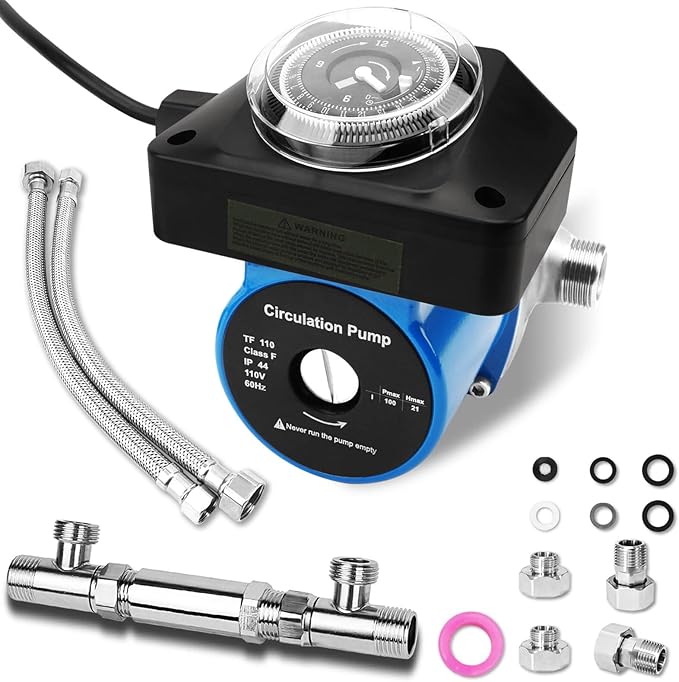 Hot Water Recirculating Pump with Timer Recirculation System & BSP 3/4" w/NPT 1/2" Adapter, Sensor Valve 304 Stainless Steel Bybass Valve Kit for Instant Hot Tank Water Heaters #595916 095580