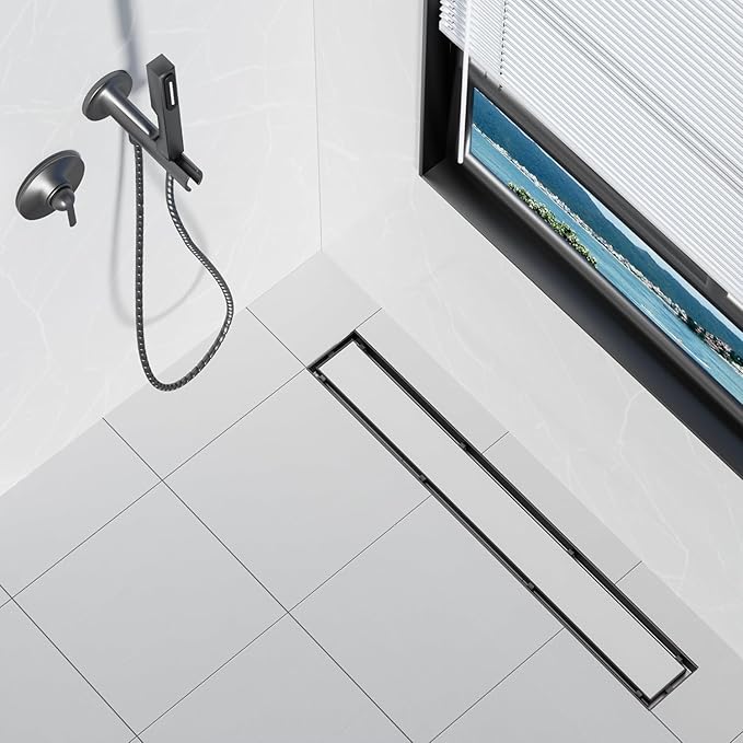 Neodrain 60 in Matte Black Linear Shower Drain- with 2-in-1 Flat & Tile Insert Cover, 304 Stainless Steel Rectangle Shower Floor Drain,Floor Shower Drain