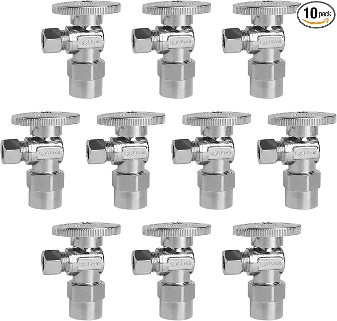 WiseWater Angle Stop Valve 1/2" CPVC x 3/8" Compression,1/4 Turn Chrome Plated Brass Plumbing Fitting for CPVC, Copper Tube (10-Pack)