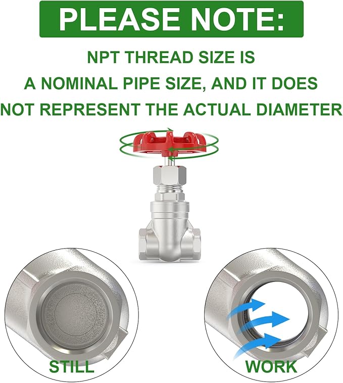 TAISHER 1PCS 304 Stainless Steel Gate Valve, 3/4" NPT Female Rotary Sluice Valve With Wheel Handle, For Water, Oil, Gas