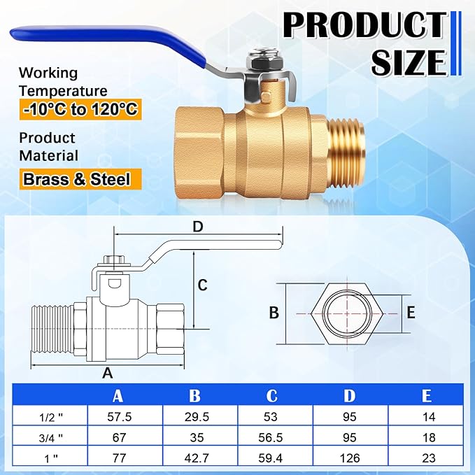 Boltigen 1/2 inch Brass Ball Valve, 2Pack Heavy Duty Forged Brass Shut Off Valves with Female to Male NPT Thread Full Flow Port, 150 PSI WSP / 600 PSI WOG Water Control Valve Connector Fitting