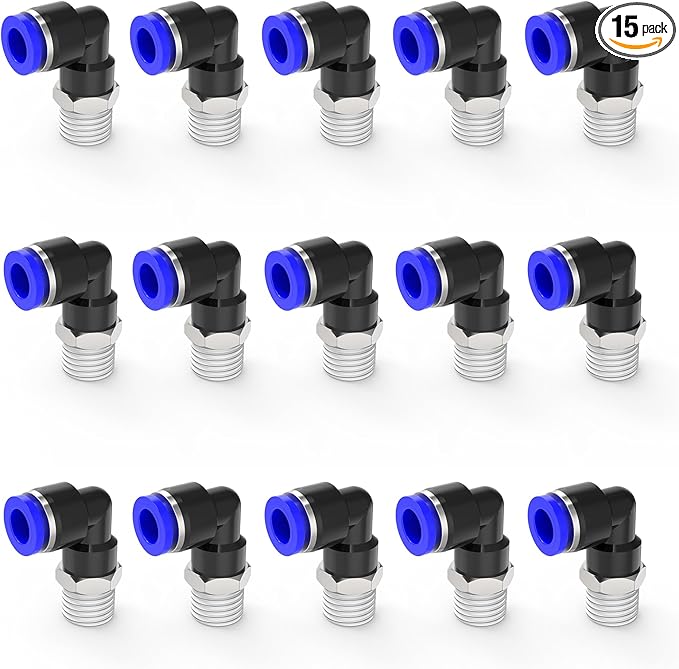 Nickel-plated Iron 1/4"Tube OD x 1/4"NPT 15Packs Quick Release Connectors Elbow Thread Push to Connect Tube Fittings