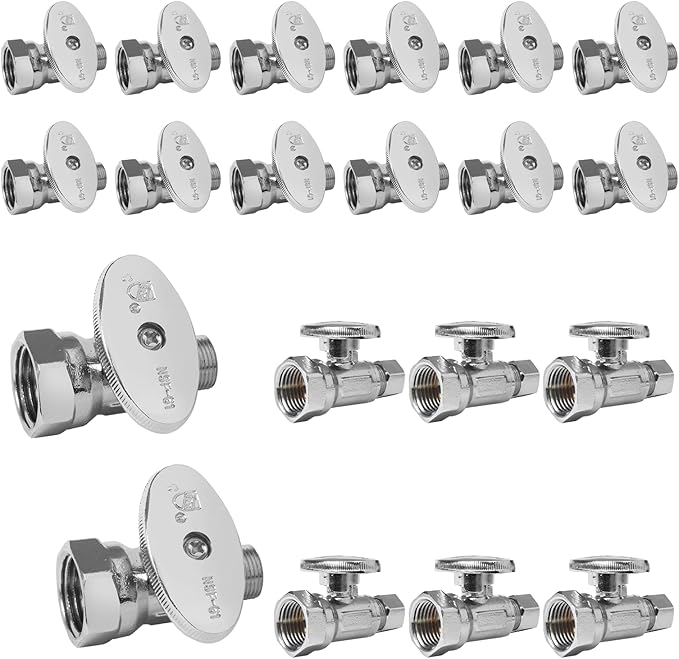 20-Pack Foskan 1/4 Turn Straight Shut off Valve,Straight Stop Valve 3/8" OD x 1/2" FIP,Chrome Plated Brass