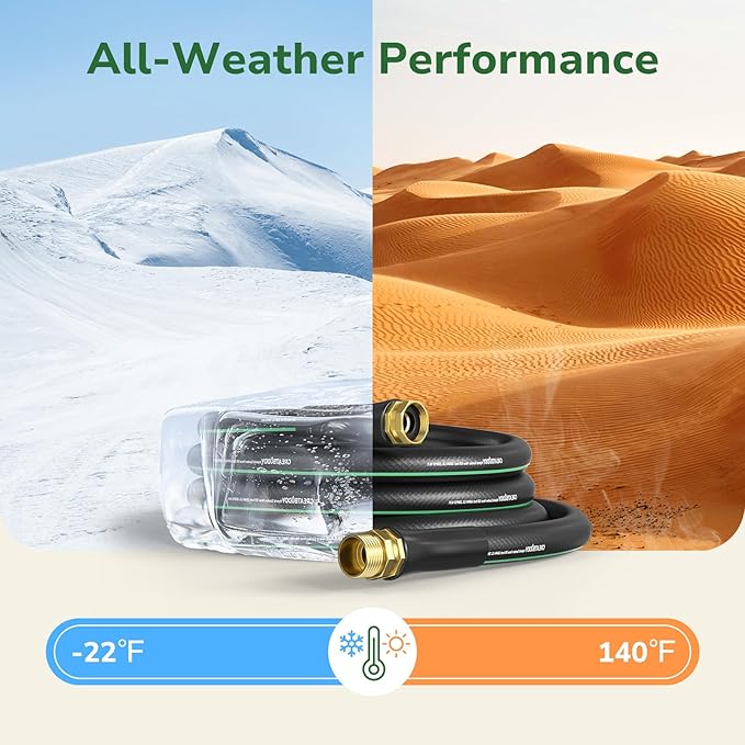 GreatBuddy Garden Hose 25ft, 5/8" Water Hose Heavy Duty, Flexible, Lightweight Hybrid Hose, Burst 600 PSI with Solid Brass Male to Female Fittings Leakproof Hose for Backyard, Garden