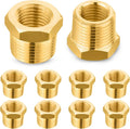 10-PCs HeSun Brass Thread Pipe Fitting, 1/2" NPT Male x 3/8" NPT Female Reducer Hex Bushing Adapter(NPT031)