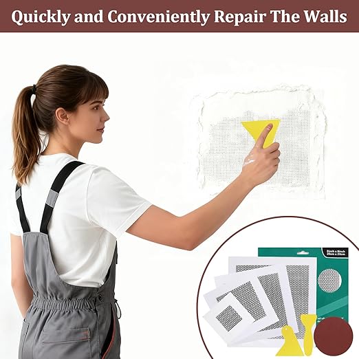 25 Pack Drywall Repair Kit – 4/6/8/10 Inch Drywall Repair Patch with Scrapers, Sandpapers, and Gloves – Perfect for Repairing Holes and Cracks in Walls