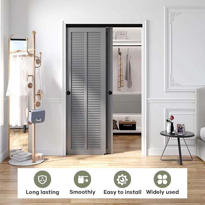 EaseLife 4 FT 48in Bypass Double Sliding Pocket Door Hardware Kit, Commercial Grade Aluminum, Quiet, Easy Install, Black