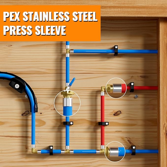 60 Pack 3/4" Pex Stainless Steel Press Sleeves, SUNGATOR 3/4'' Press Sleeves for 3/4 Inch Pex Pipe, Brass or Poly PPSU Pex Fittings