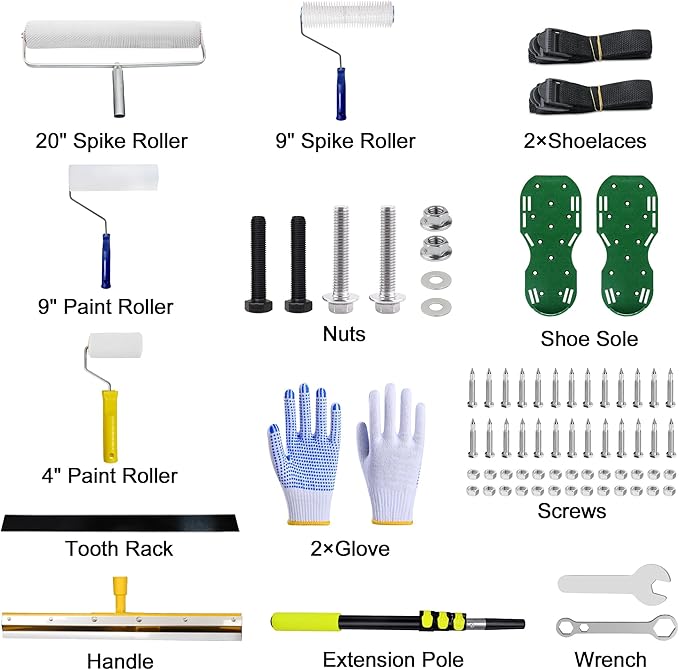 Self-Levelling Cement Tool Kit, Epoxy Floor kit, Spike Roller for Self Leveling, Paint Roller, Epoxy Shoes Spikes, Concrete Tools, Epoxy Roller, Floor Leveling Tools (Advanced)