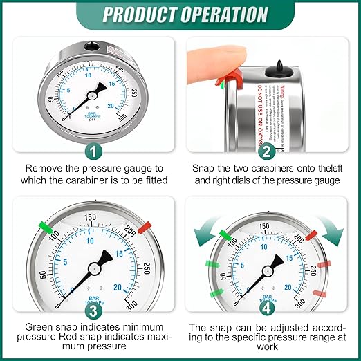 0-300PSI Stainless Steel Liquid Filled Pressure Gauge, 4" Dial Size, 1/4" NPT Lower Mount, for Tube, Water Pump, Gas, Liquid, Pressure Test (with Range Mark Pointer)