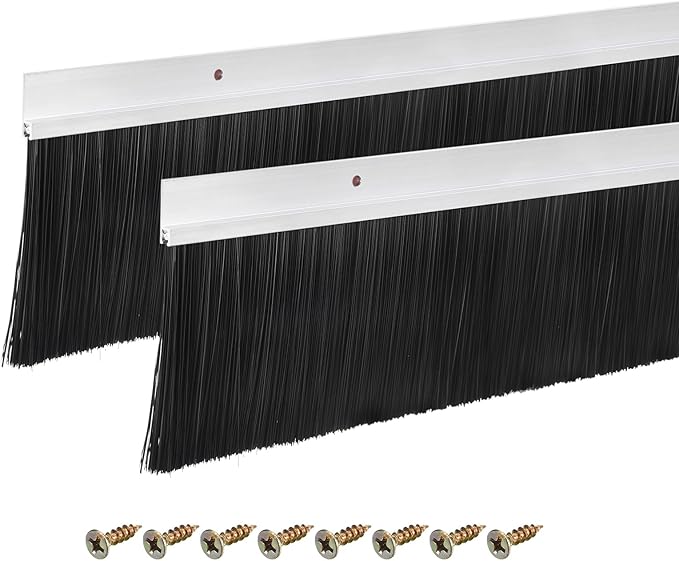 uxcell 2Pcs Door Brush Bottom Sweep H-Shape Aluminum Alloy Base with 3.5-inch PP Brush for Home, Industrial (47-inch L, Silver)