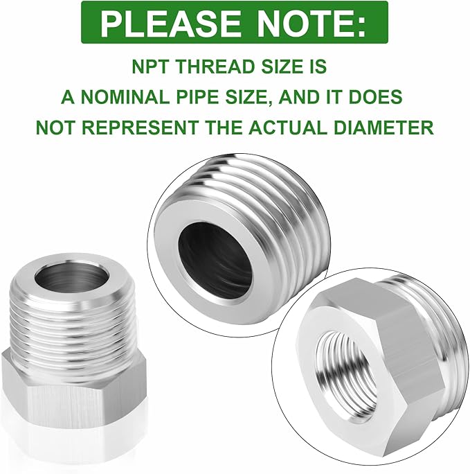 TAISHER 10PCS Forging of 304 Stainless Steel Reducer Hex Bushing Pipe Fittings Kit, 3/8" - 1/4",1/4" - 1/8",3/8" - 1/8",1/2" - 3/8",1/2" - 1/4"