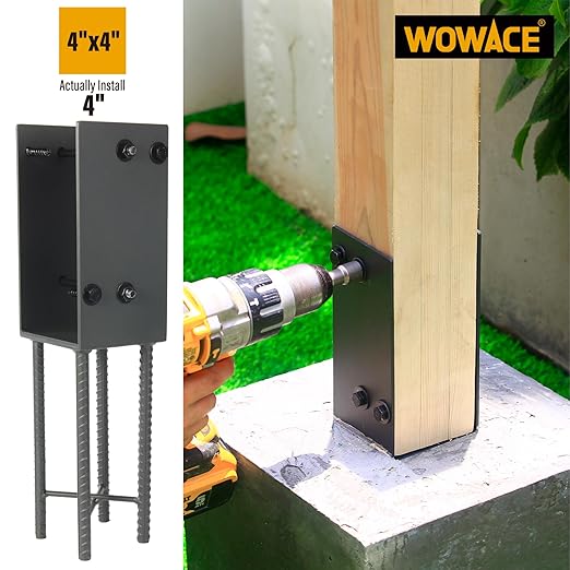 4"x4" Stainless Steels U-Shape Post Holder, Wet Concrete Post Anchor, Heavy-Duty Post Base Bracket for Fence, Deck Railing, Wood Gazebo, Pergola (4pack-Dark Gray)