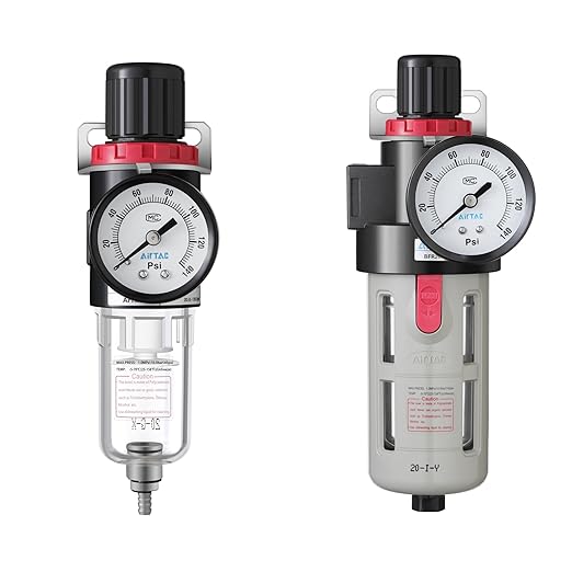 Compressed Air Pressure Filter Regulator Airtac BFR2000 1/4'' NPT 0-140 PSI Combo Piggybac Adjustable,Bracket,Gauge Semi-Auto Drain