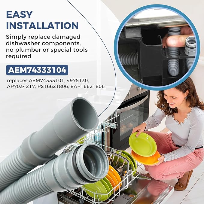 AEM74333101 Dishwasher Drain Hose AEM74333104 Compatible with LG Kenmore Dishwashers, Drain Hose Assembly Replaces AP7034217 PS16621806 LDF5545ST LDF5545WW LDP6797BD LDP6797ST LDPS6844AS