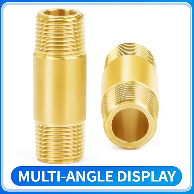 ChillWaves Brass Pipe Fitting, Long Nipple Pipe 1/8" NPT Male x 1/8" NPT Male Thread 2" Length(50MM)(2-PACK)