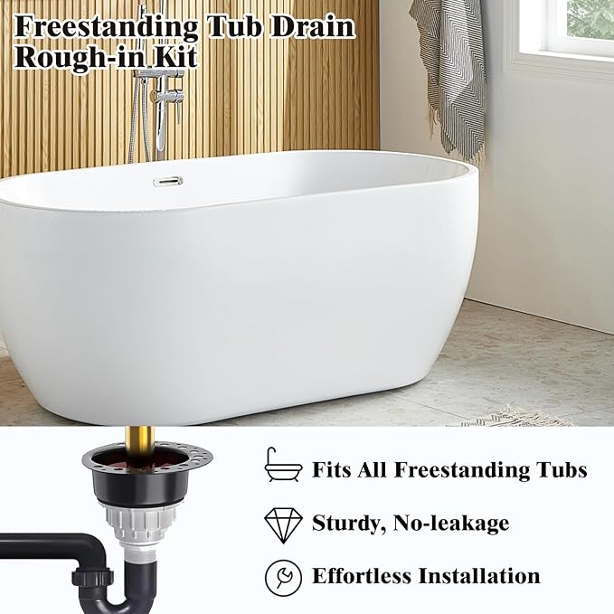 Freestanding Tub Drain Rough-in Kit, [Built to Last][Easy Installation] Bathtub Drain Kit with PVC Plastic Adapter and Brass Tail Pipes, for Freestanding, Floor Mounted, Copper Bathtub