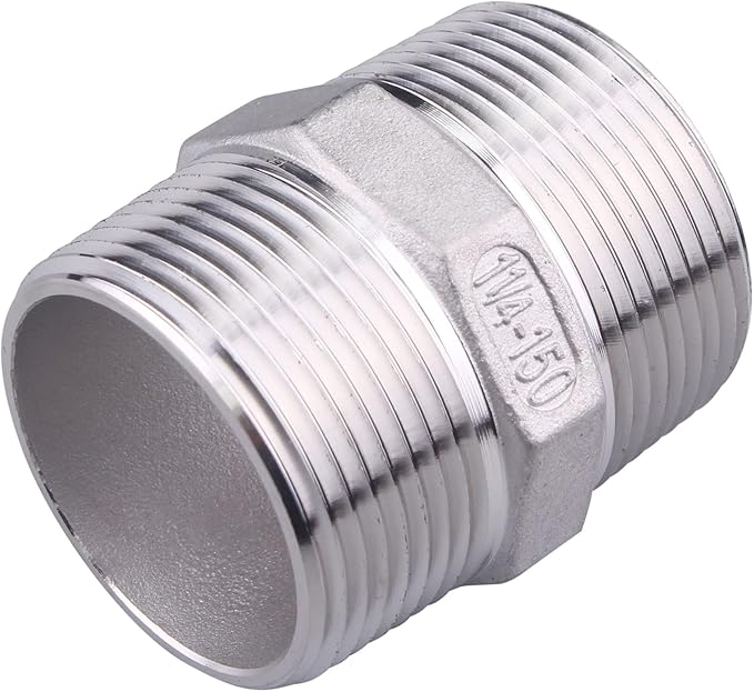 Hex Nipple 1-1/4" Male Pipe - Stainless Steel 304 NPT Threaded Adapter Pipe Fitting for connector line gas garden water coupling