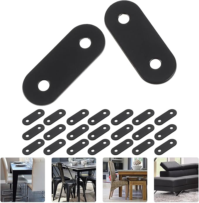 20pcs Black Stainless Steel Flat Corner Brace Brackets Metal Mounting Plates for Furniture Reinforcement and Cabinet Support
