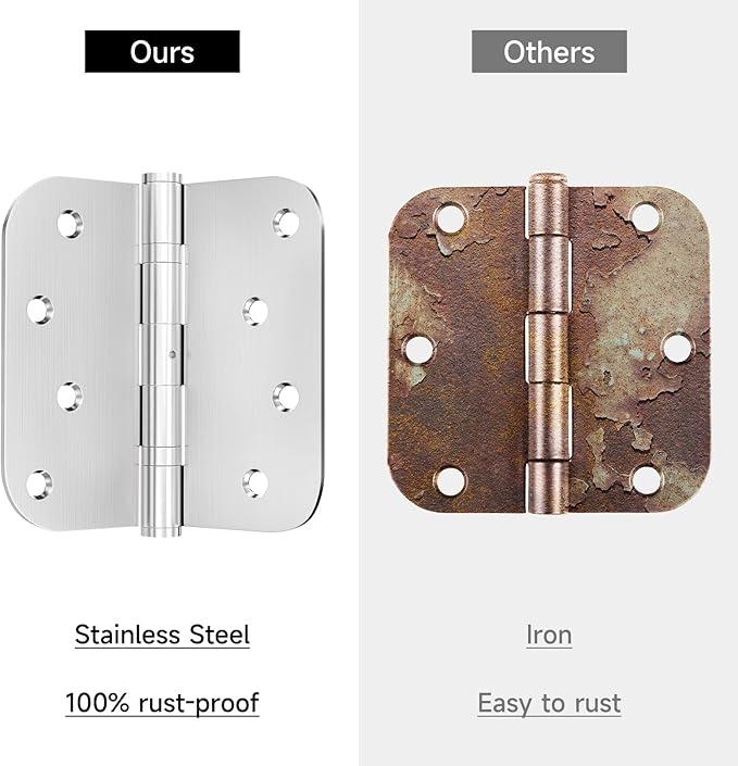 Hinges, 3 Pack Door Hinges Stainless Steel Hinges 4" Heavy Duty Hinge Ball Bearing Door Hinge with Rounded 5/8-Inch Radius Corners Thickness 3mm Hinges Heavy Duty Exterior Door Hinges