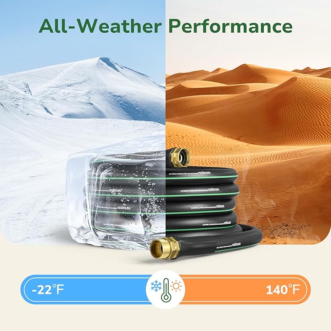 GreatBuddy Garden Hose 50ft, 5/8" Water Hose Heavy Duty, Flexible, Lightweight Hybrid Hose, Burst 600 PSI with Solid Brass Male to Female Fittings Leakproof Hose for Backyard, Garden