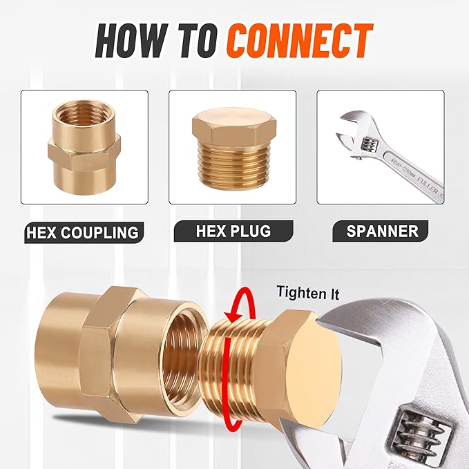 24 PCS Brass Hex Pipe Plug Fittings Kits,Brass Plugs Fitting Assortment Kit 1/8" 1/4" 3/8" 1/2" NTP Plugs Male Threaded