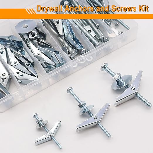 weideer 100Pcs Toggle Bolts 1/8" 3/16" 1/4" Heavy Duty Drywall Anchors and Screws Assortment Set Toggle Bolts and Wing Nut Kit with Nuts washers (25sets) K-136