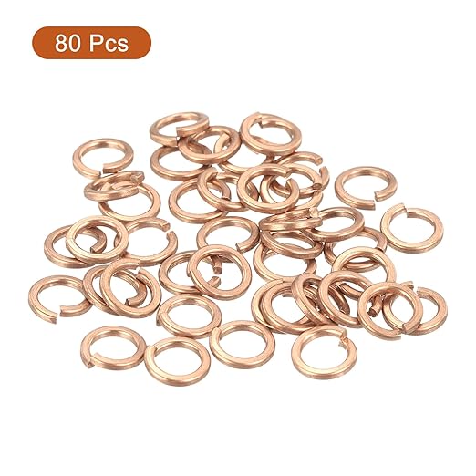 uxcell 80 Pcs Spring Lock Washer, M5 Split Lock Washer Assortment Copper Lock Washers for Screws Bolts Nuts