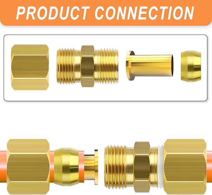 GASHER 20PCS Brass 1/8" Compression Fitting, Brass Compression Nut