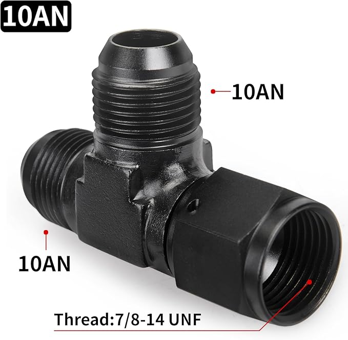 10AN Flare Male Tee Fitting Adapter with AN10 Female Swivel on Run Aluminum 2Pcs