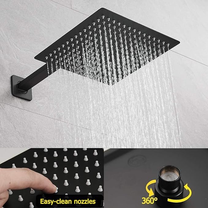 Matte Black Shower System 16 Inch Bathroom Luxury Rain Mixer Shower Combo Set Wall Mounted Rainfall Shower Head and Handheld System Shower Faucet Set Rough-in Valve Body and Trim Kit