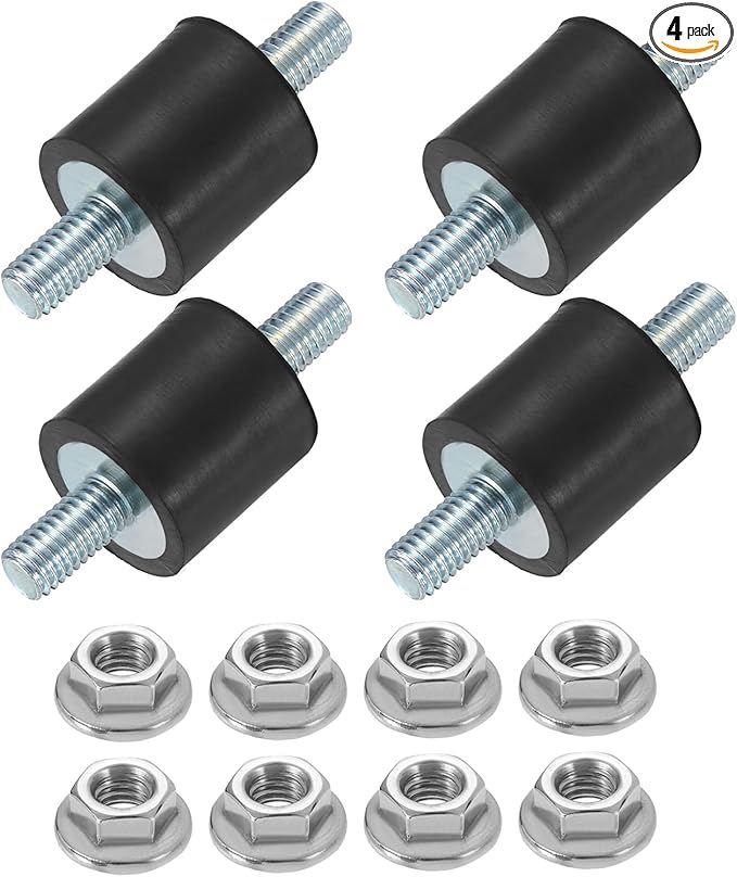 uxcell 4Pcs M5 x 10mm Rubber Mounts, 15 x 15mm Cylindrical Anti Vibration Isolator Studs Shock Absorber Double Studs with Nuts for Car Bobbin Generator Air Compressors