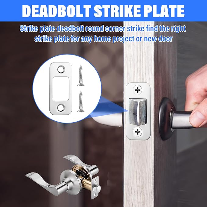 6pcs Door Striker Plates, 1"X2-1/4" Striker Plates for Doors, Round Corner Deadbolt Strike Plate, Door Strike Plate Silver with Screws