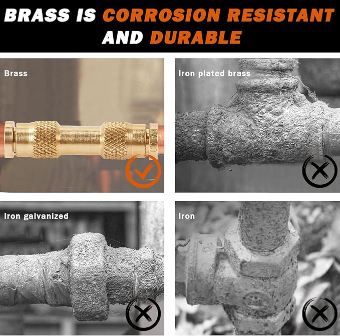 1/4" Air Brake Line Fitting, (One-quarter of an inch) DOT Brass Push in Fitting, Push to Connect Union Fittings Air Brake Union 1/4" Tube OD for Trucks Trailers andIndustrial Use (4 Pack)