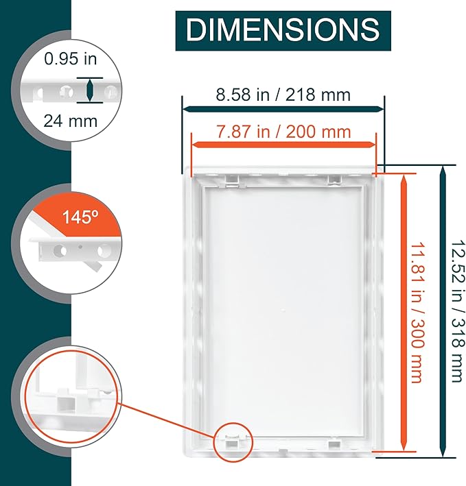 8" x 12" White Plastic Access Panel. Service Shaft Door Panel. Plumbing, Electricity, Heating, Alarm Wall Access Panel for Drywall. Bathroom Services Access Hole Cover.